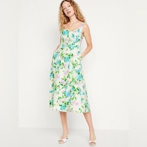 Old Navy fit and flare linen-blend Floral Print Midi Dress